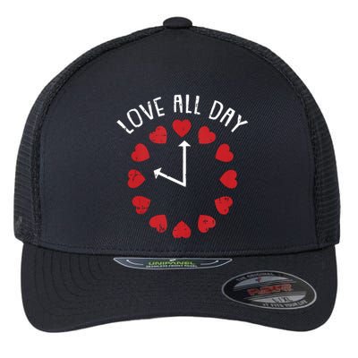 Love All Day Valentines Day Cute Hearts Clock Flexfit Unipanel Trucker Cap