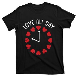 Love All Day Valentines Day Cute Hearts Clock T-Shirt