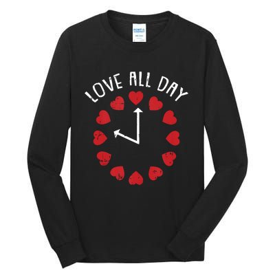 Love All Day Valentines Day Cute Hearts Clock Tall Long Sleeve T-Shirt