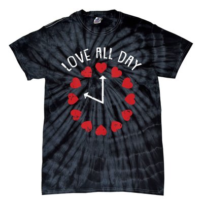 Love All Day Valentines Day Cute Hearts Clock Tie-Dye T-Shirt