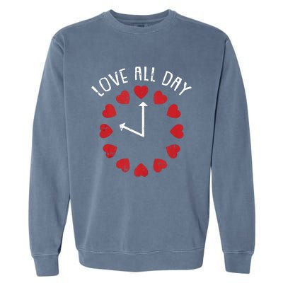 Love All Day Valentines Day Cute Hearts Clock Garment-Dyed Sweatshirt