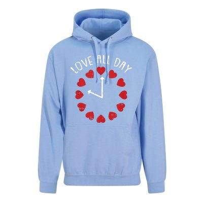 Love All Day Valentines Day Cute Hearts Clock Unisex Surf Hoodie