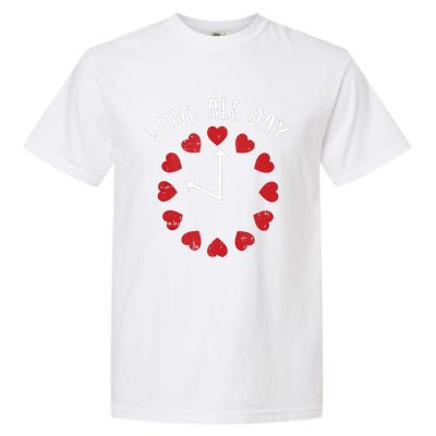 Love All Day Valentines Day Cute Hearts Clock Garment-Dyed Heavyweight T-Shirt