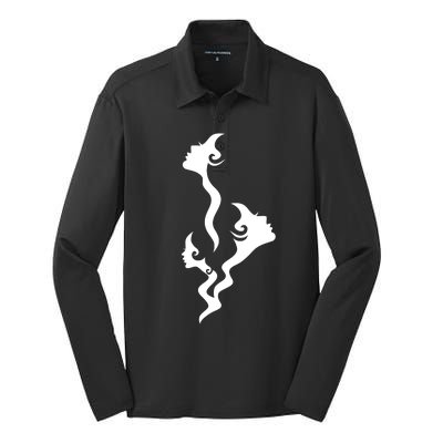 Lady Faces In Smoke Silk Touch Performance Long Sleeve Polo