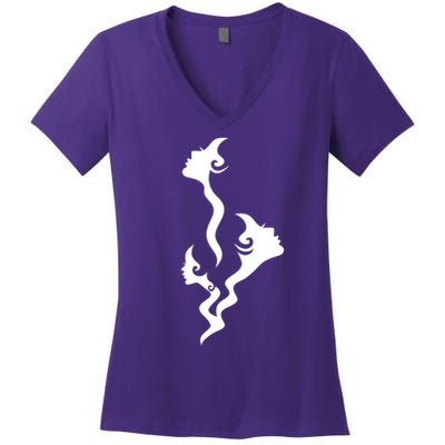 Lady Faces In Smoke Women's V-Neck T-Shirt