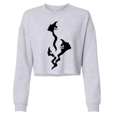 Lady Faces In Smoke Cropped Pullover Crew