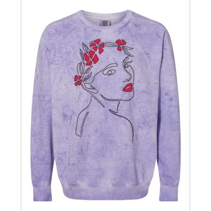 Lady Floral Outline Illustration Colorblast Crewneck Sweatshirt