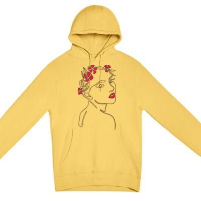 Lady Floral Outline Illustration Premium Pullover Hoodie