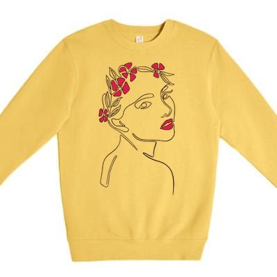 Lady Floral Outline Illustration Premium Crewneck Sweatshirt