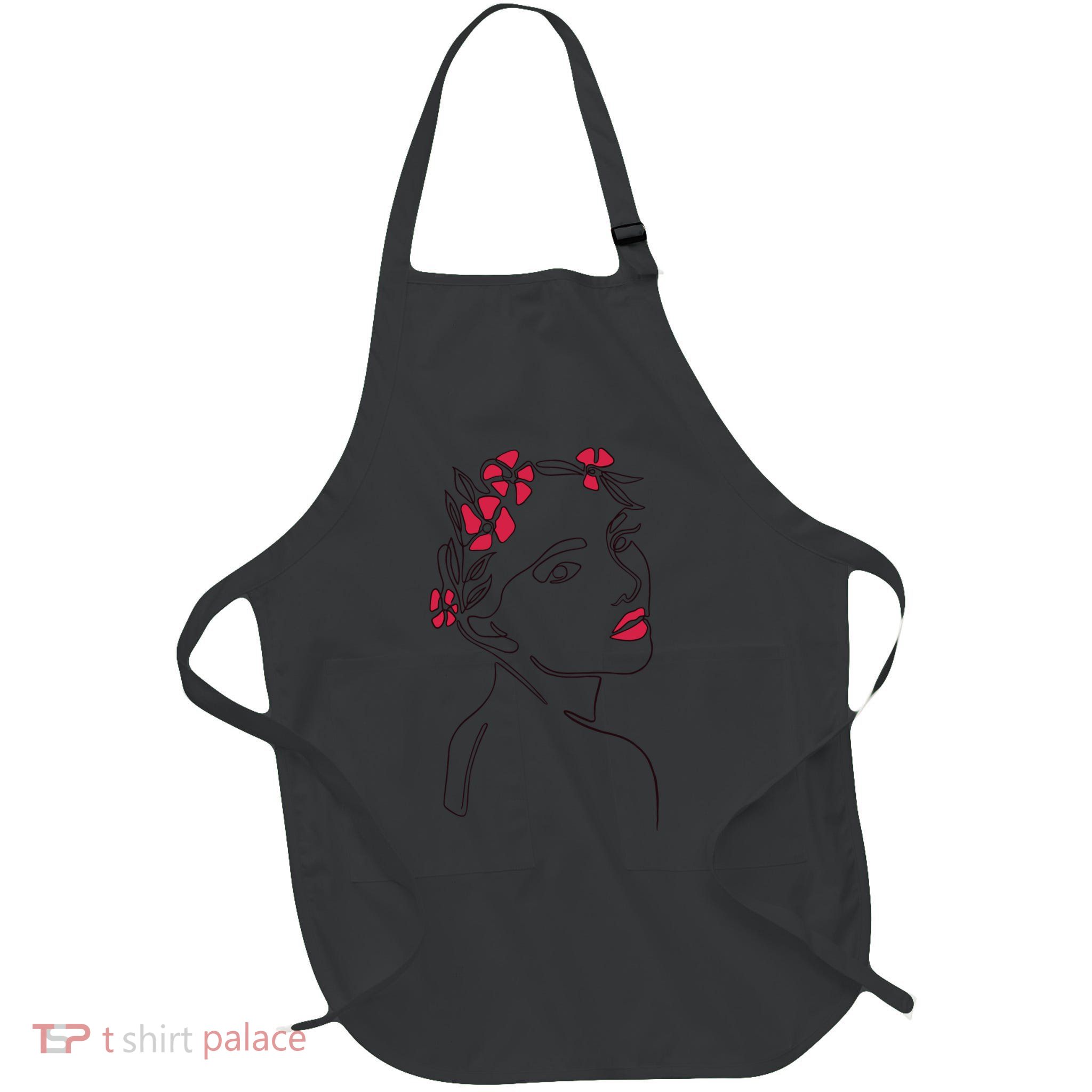 Lady Floral Outline Illustration Full-Length Apron With Pockets