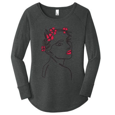 Lady Floral Outline Illustration Women's Perfect Tri Tunic Long Sleeve Shirt