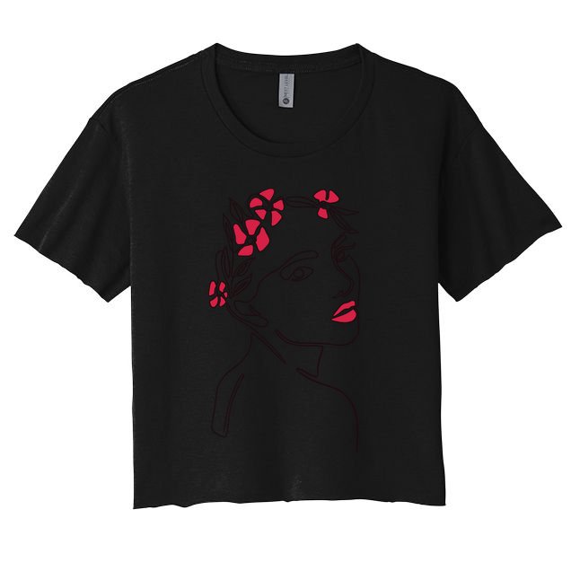 Lady Floral Outline Illustration Crop Top
