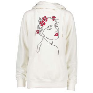 Lady Floral Outline Illustration Womens Funnel Neck Pullover Hood