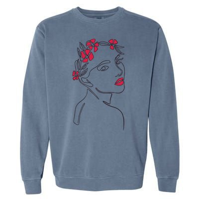 Lady Floral Outline Illustration Garment-Dyed Sweatshirt