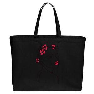 Lady Floral Outline Illustration Cotton Canvas Jumbo Tote