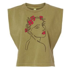 Lady Floral Outline Illustration Garment-Dyed Women's Muscle Tee