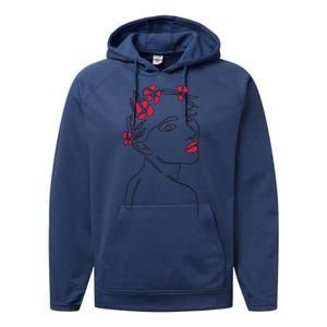 Lady Floral Outline Illustration Performance Fleece Hoodie