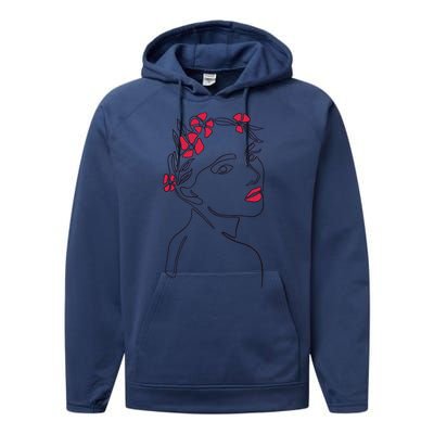 Lady Floral Outline Illustration Performance Fleece Hoodie