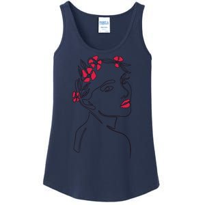 Lady Floral Outline Illustration Ladies Essential Tank