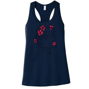 Lady Floral Outline Illustration Women's Racerback Tank