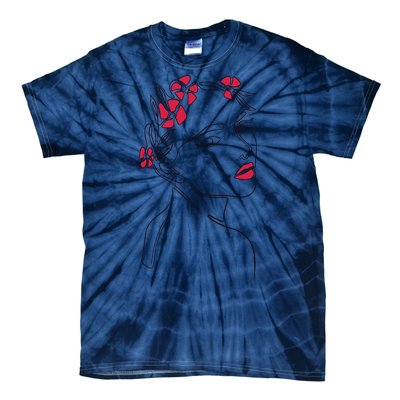 Lady Floral Outline Illustration Tie-Dye T-Shirt