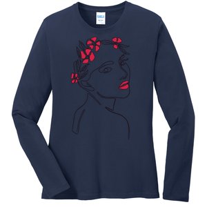 Lady Floral Outline Illustration Ladies Long Sleeve Shirt