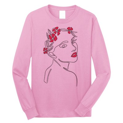 Lady Floral Outline Illustration Long Sleeve Shirt