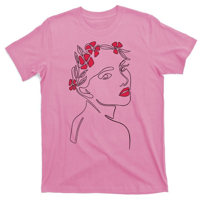 Lady Floral Outline Illustration T-Shirt