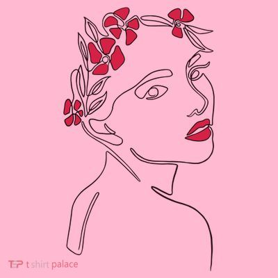 Lady Floral Outline Illustration T-Shirt