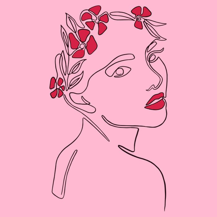Lady Floral Outline Illustration Button