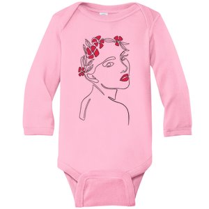 Lady Floral Outline Illustration Baby Long Sleeve Bodysuit