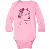 Lady Floral Outline Illustration Baby Long Sleeve Bodysuit