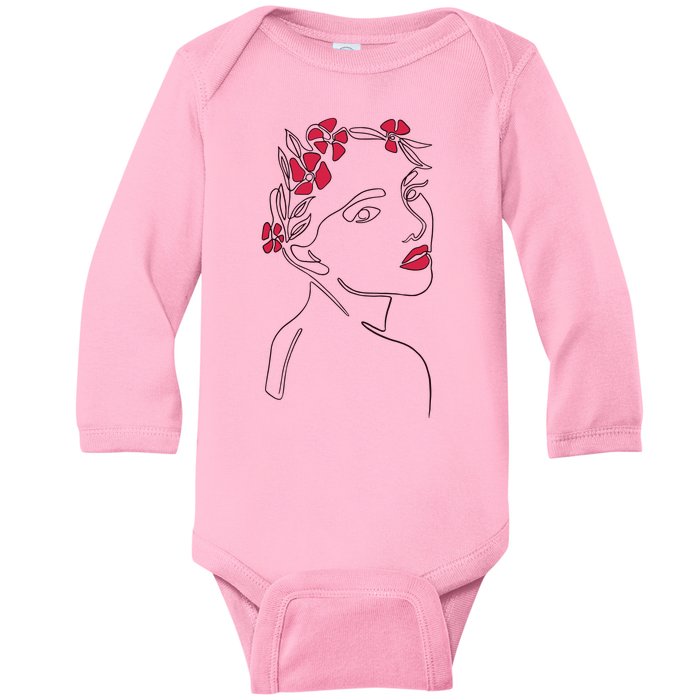 Lady Floral Outline Illustration Baby Long Sleeve Bodysuit