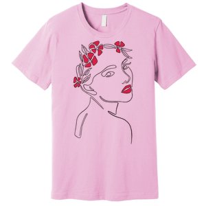 Lady Floral Outline Illustration Premium T-Shirt