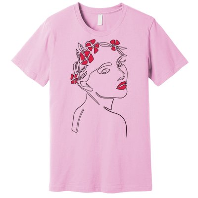 Lady Floral Outline Illustration Premium T-Shirt