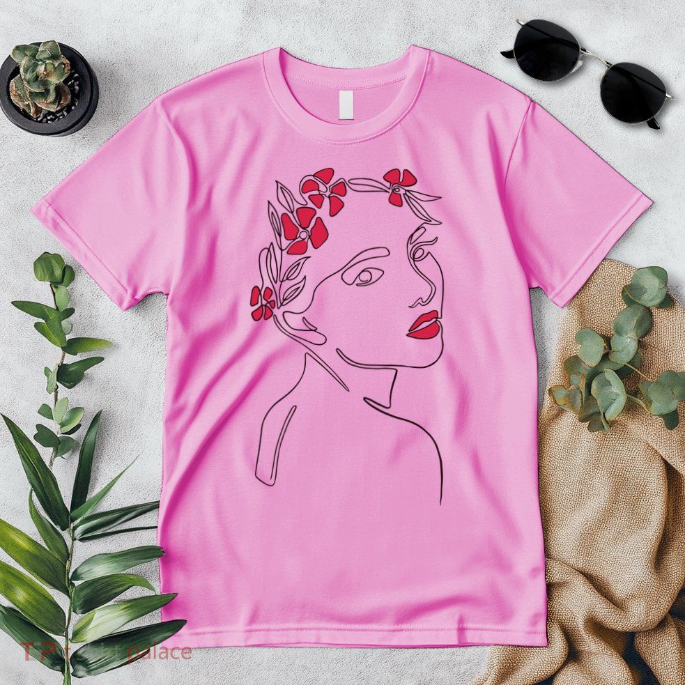 Lady Floral Outline Illustration Premium T-Shirt