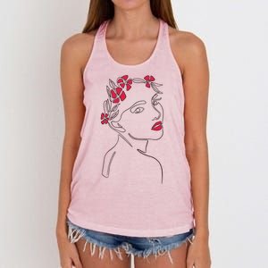 Lady Floral Outline Illustration Women's Knotted Racerback Tank