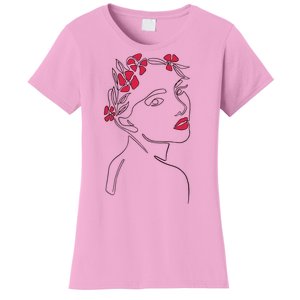 Lady Floral Outline Illustration Women's T-Shirt