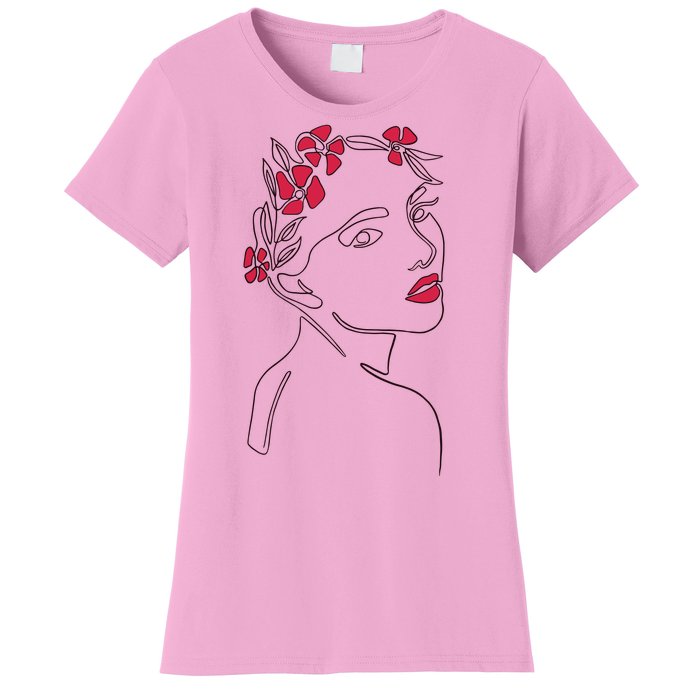 Lady Floral Outline Illustration Women's T-Shirt