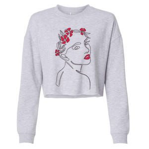 Lady Floral Outline Illustration Cropped Pullover Crew