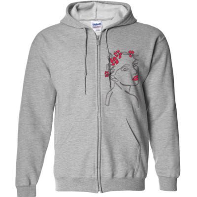 Lady Floral Outline Illustration Full Zip Hoodie