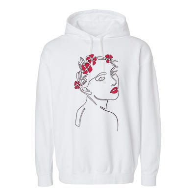 Lady Floral Outline Illustration Garment-Dyed Fleece Hoodie