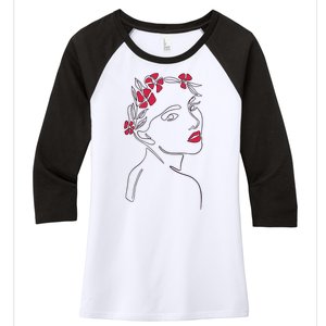 Lady Floral Outline Illustration Women's Tri-Blend 3/4-Sleeve Raglan Shirt