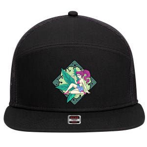 Lady Smoking Cannabis Diamond 7 Panel Mesh Trucker Snapback Hat