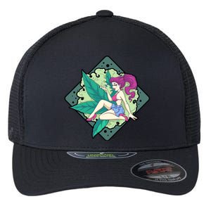 Lady Smoking Cannabis Diamond Flexfit Unipanel Trucker Cap