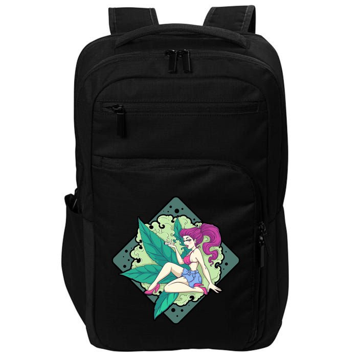 Lady Smoking Cannabis Diamond Impact Tech Backpack