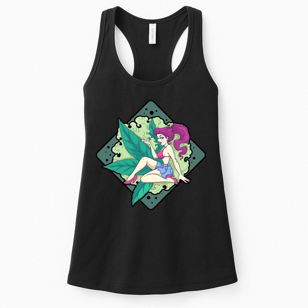 Lady Smoking Cannabis Diamond Womens Tank Top