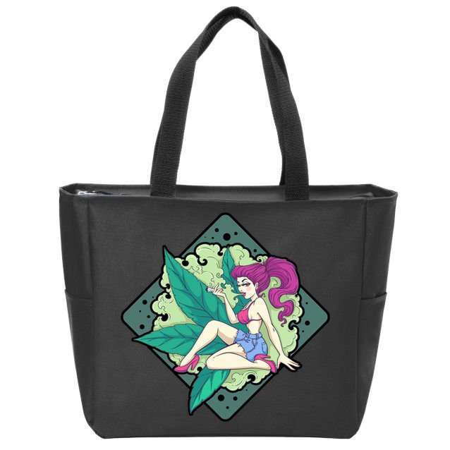 Lady Smoking Cannabis Diamond Zip Tote Bag