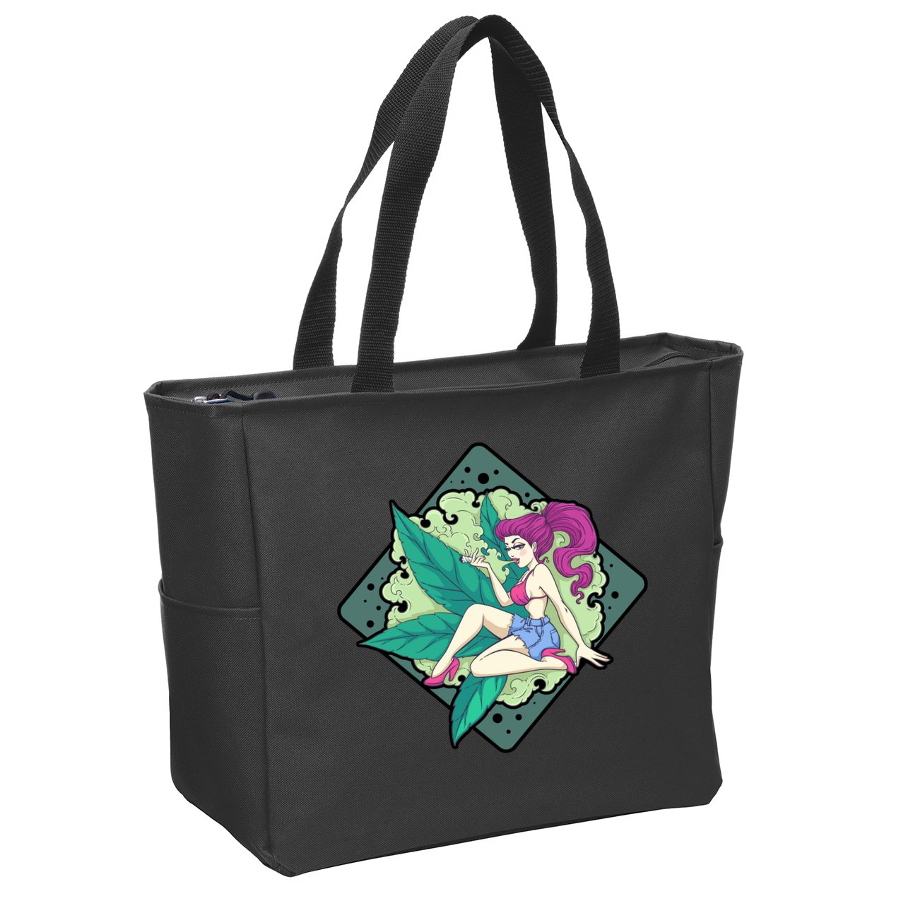 Lady Smoking Cannabis Diamond Zip Tote Bag