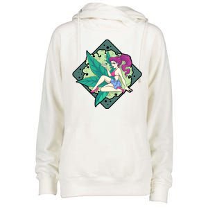 Lady Smoking Cannabis Diamond Womens Funnel Neck Pullover Hood